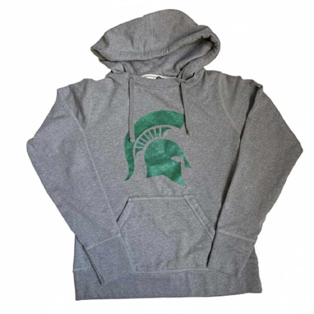 Gray Michigan State University Hoodie with Green Spartan Logo - Size Medium